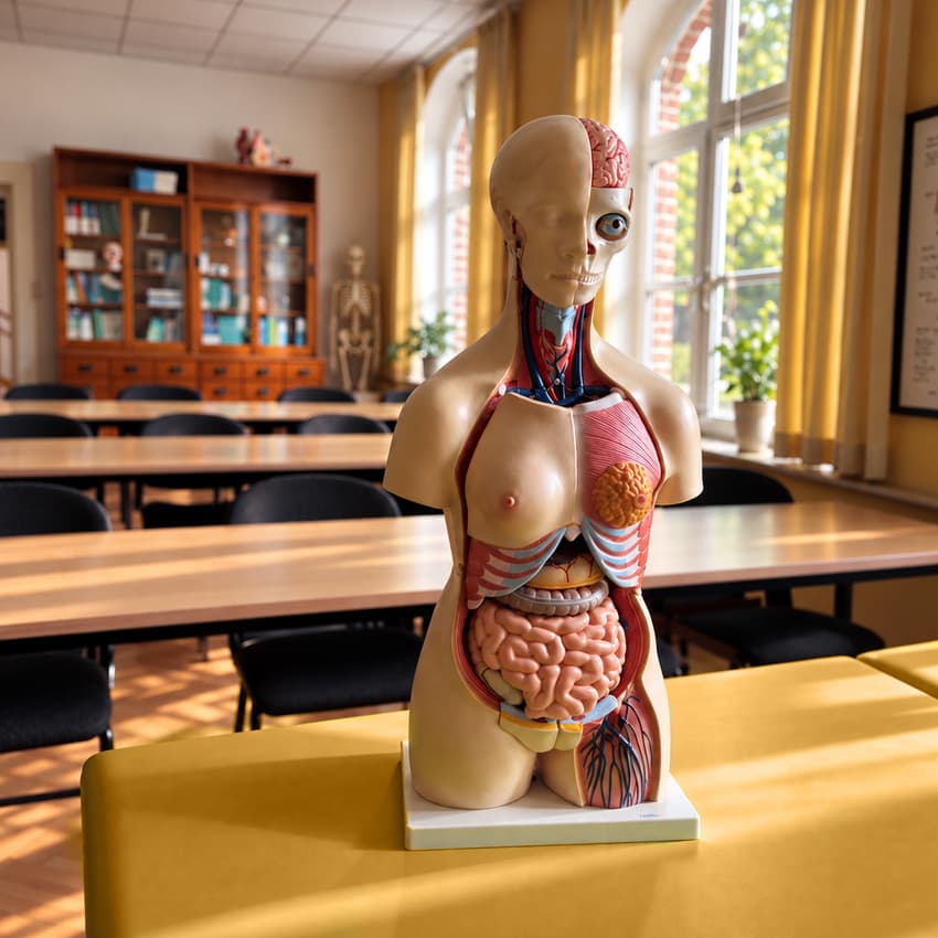 Anatomisches Torso-Modell im Unterrichtsraum der Heilpraktikerschule